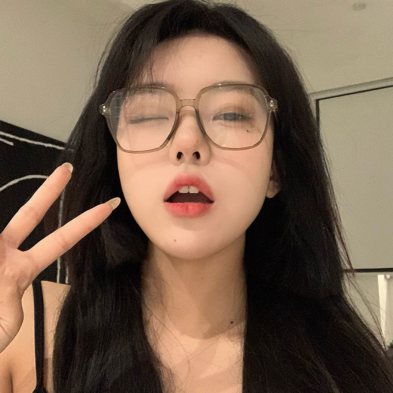 Korean style large-frame glasses women's models can be equipped with degree myopia ultra-light student decoration plain glasses round face big face thin