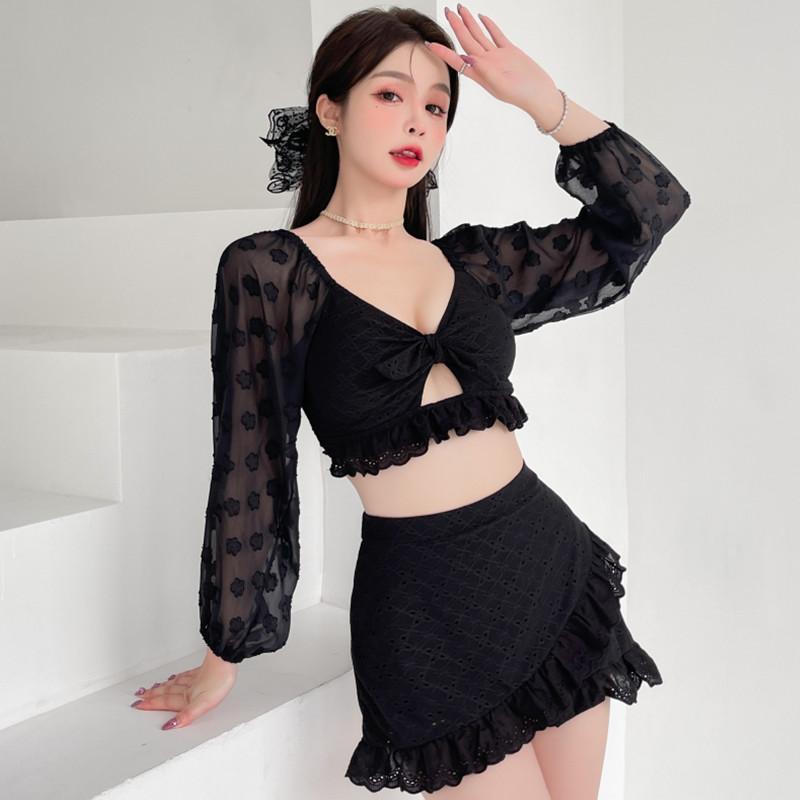 Fairy swimsuit women's new split long-sleeved sunscreen net red hot style Korean ins sexy lace student swimsuit