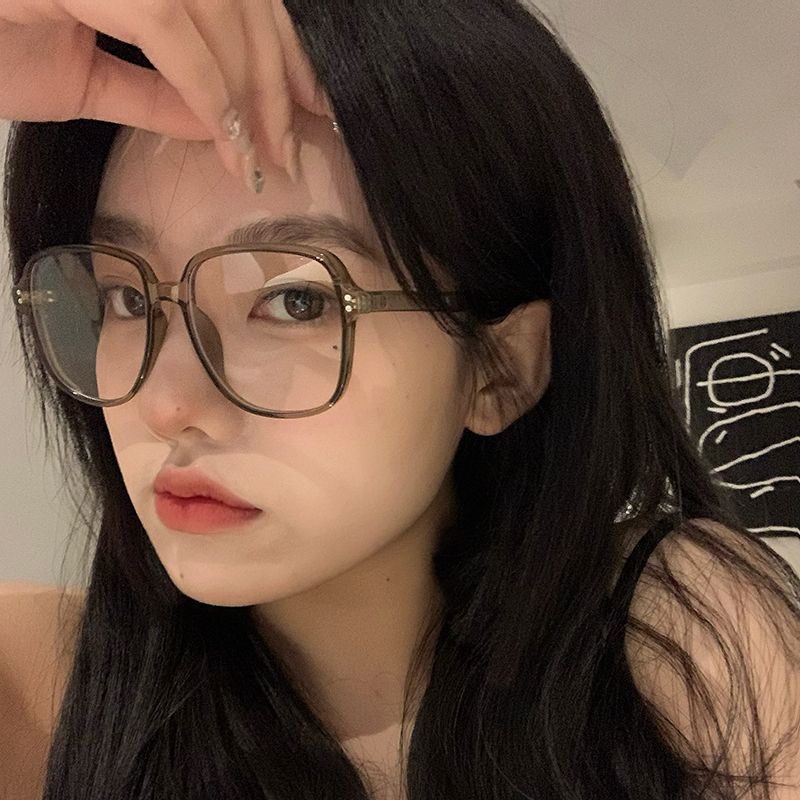 Korean style large-frame glasses women's models can be equipped with degree myopia ultra-light student decoration plain glasses round face big face thin