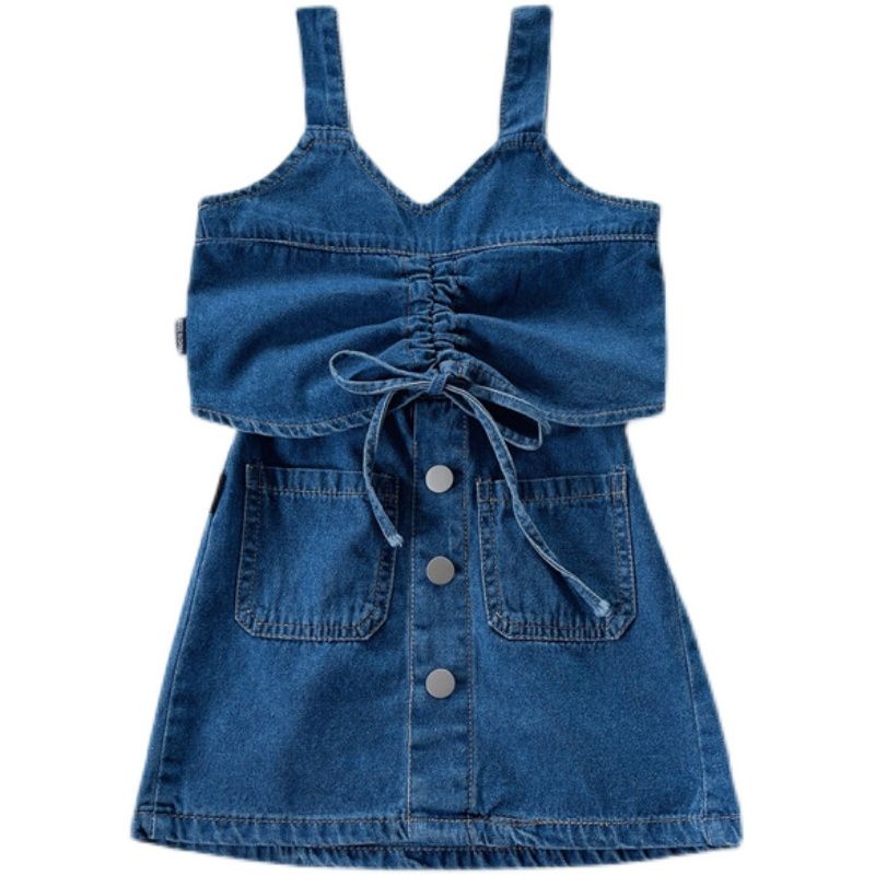 Girls' denim suit  summer new children's wear little girls' suspender vest baby skirt two piece set fashion