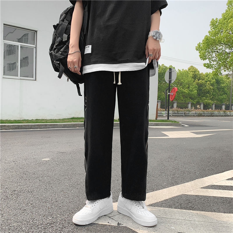 Summer thin casual pants men's straight loose trendy brand street zipper overalls Hong Kong style design nine-point pants