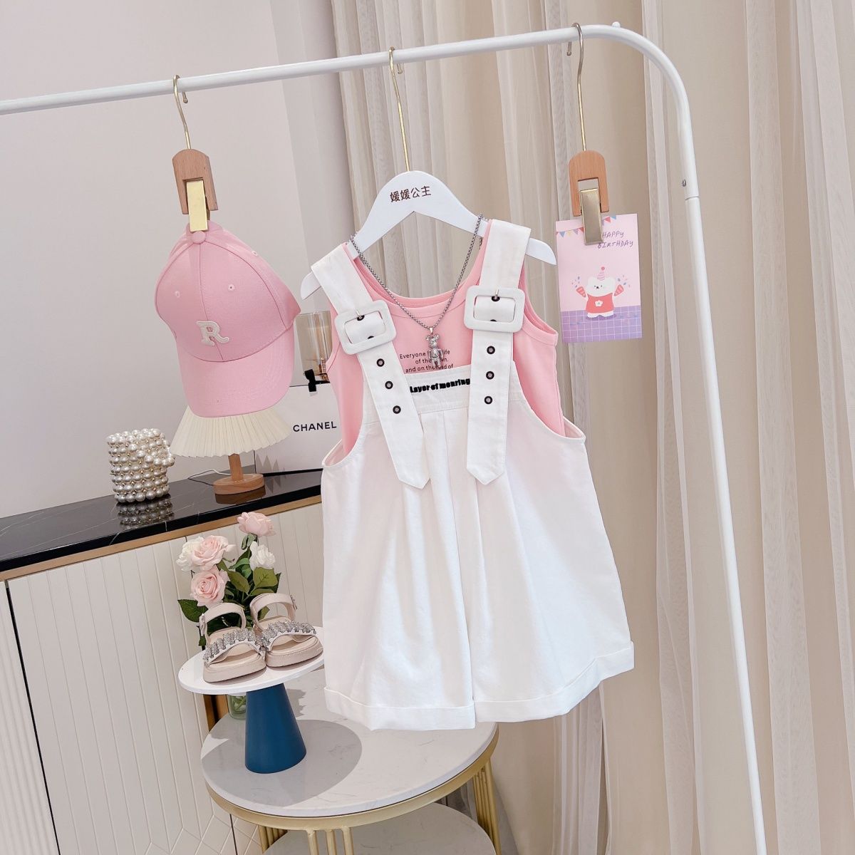 Princess Yuanyuan 2022 summer new middle and big children's overalls shorts girls' overalls one-piece pants