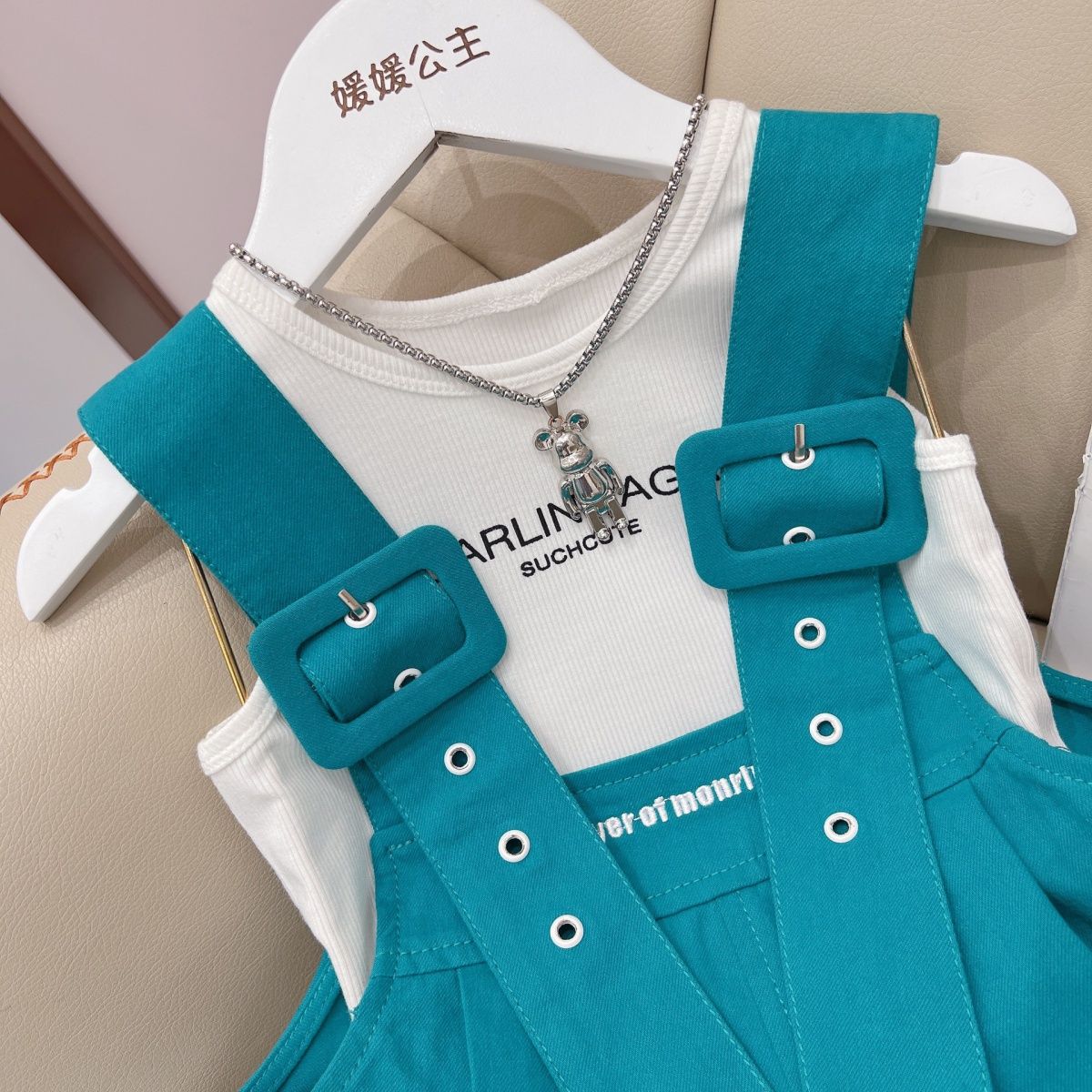 Princess Yuanyuan 2022 summer new middle and big children's overalls shorts girls' overalls one-piece pants