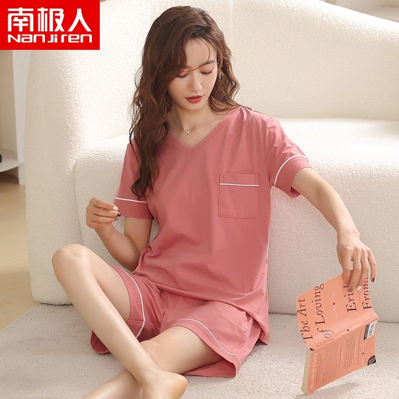 南極人莫代爾夏季睡衣女士短袖短褲寬鬆棉質可外穿薄款家居服套裝