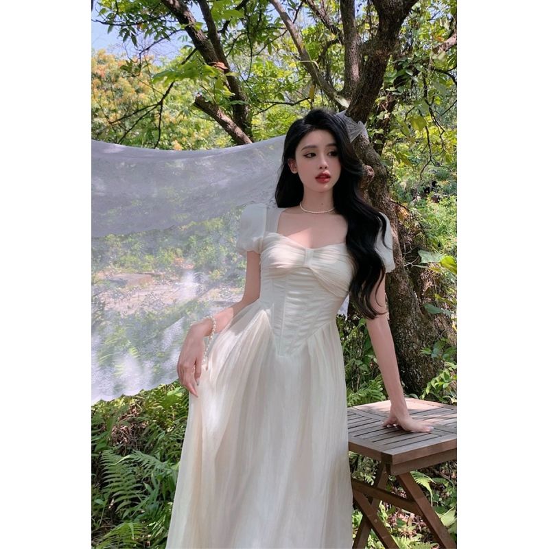 【優質】法式宮廷風連衣裙女夏季新款修身顯瘦洋氣時髦高級感長裙