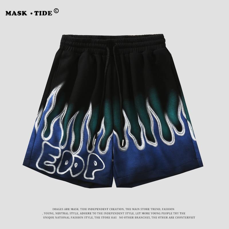 MasKTIDE Guochao niche tie-dye flame casual shorts men's and women's trendy street style hip-hop loose five-point pants