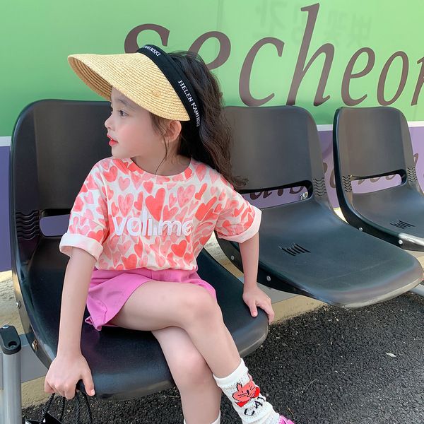 女童t恤2022新款中大童愛心個性夏季純棉上衣設計感短袖寶寶夏裝