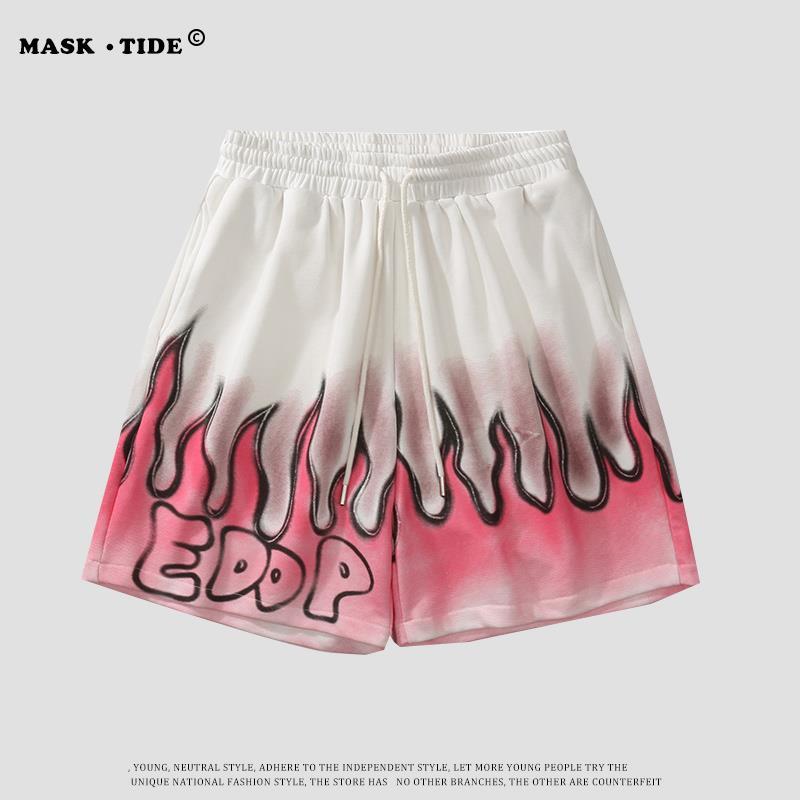 MasKTIDE Guochao niche tie-dye flame casual shorts men's and women's trendy street style hip-hop loose five-point pants