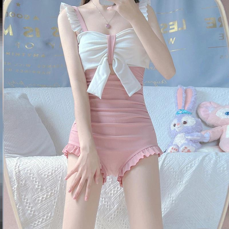 2022 new one-piece swimsuit female sense thin cover belly ins conservative small chest hot spring swimsuit girls Japanese style