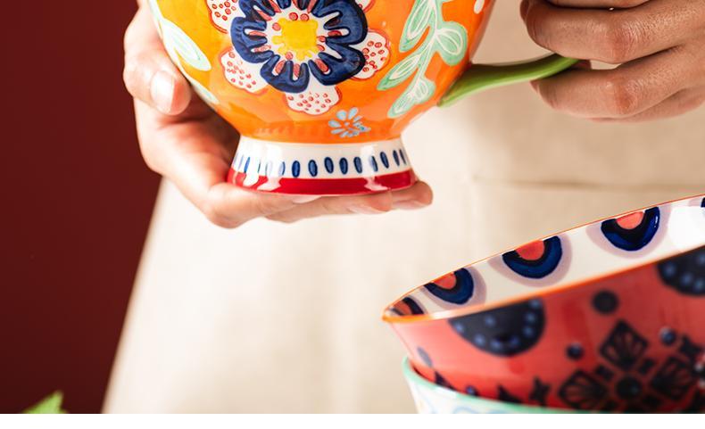 美式手绘早餐杯子创意个性潮流大容量带盖咖啡燕麦片马克杯牛奶杯