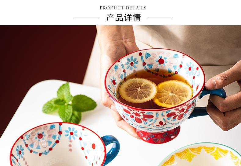 美式手绘早餐杯子创意个性潮流大容量带盖咖啡燕麦片马克杯牛奶杯