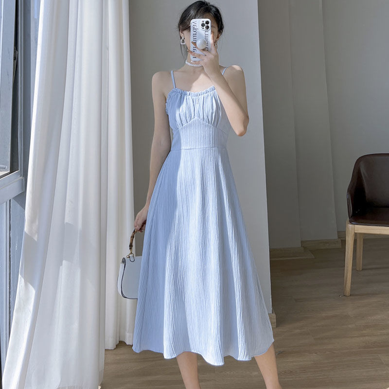 French first love white suspender dress women's summer design feeling sweet and gentle wind long skirt two-piece suit
