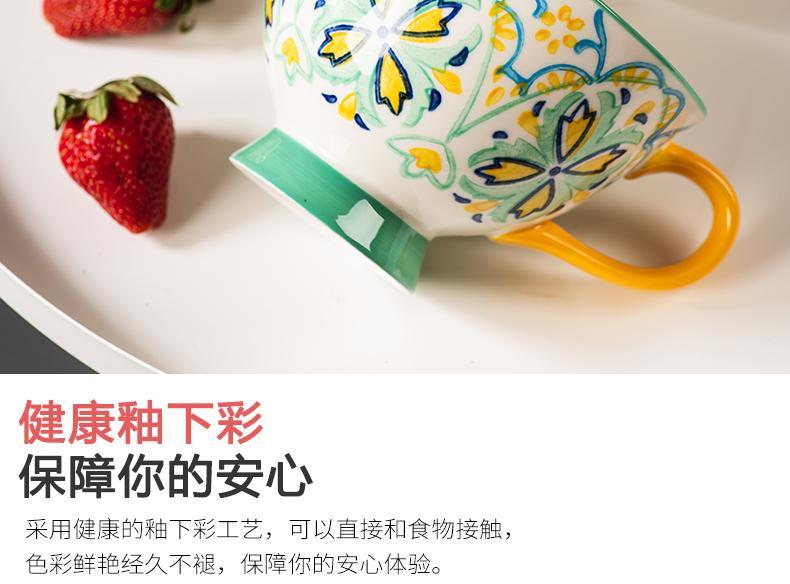 美式手绘早餐杯子创意个性潮流大容量带盖咖啡燕麦片马克杯牛奶杯