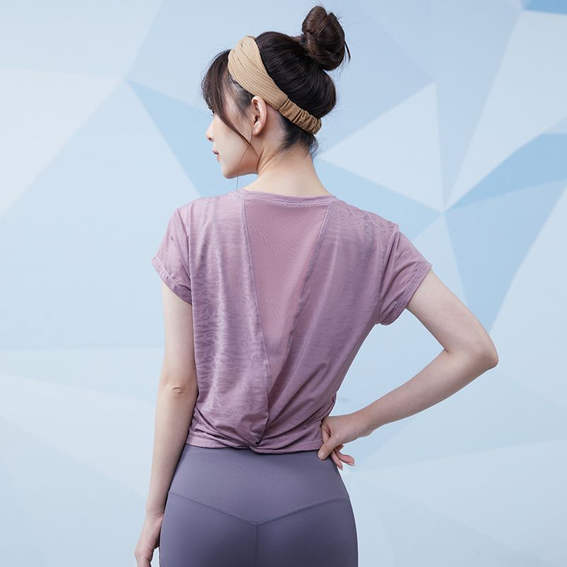 范斯蒂克健身衣女性感透气短款短袖跑步运动普拉提上衣训练瑜伽服