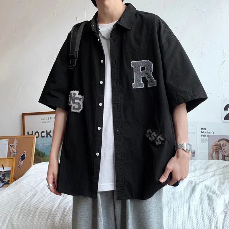 夏季薄款襯衫男短袖韓版潮流百搭寬鬆ins港風日系帥氣半袖上衣服