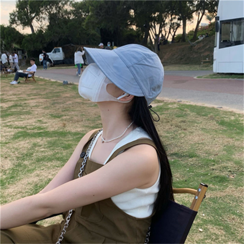 Zhao Lusi's same style without makeup street shooting fisherman hat women's UV protection large head circumference sunshade big brimmed hat breathable thin section