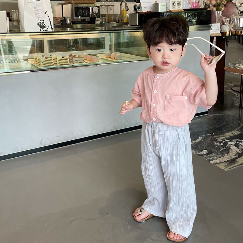 Boys' short sleeve T-shirt 2022 new solid color round neck shirt Korea ins breathable and refreshing small and medium children's thin top