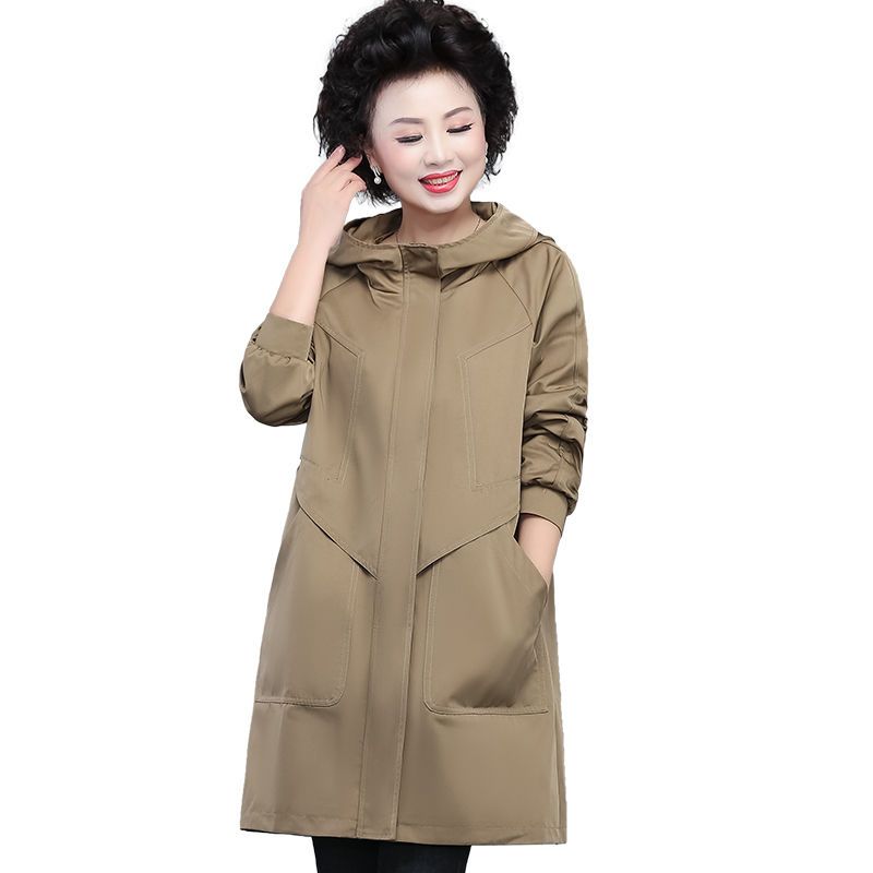 Fat mother plus fat plus size spring and autumn coat foreign style new middle-aged and elderly windbreaker women's mid-length 200 catties