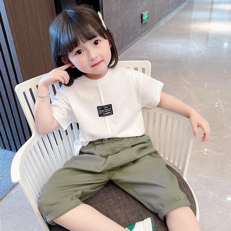 Girls summer suit children's clothing fashionable foreign style children's pure cotton short-sleeved baby girl summer casual two-piece suit