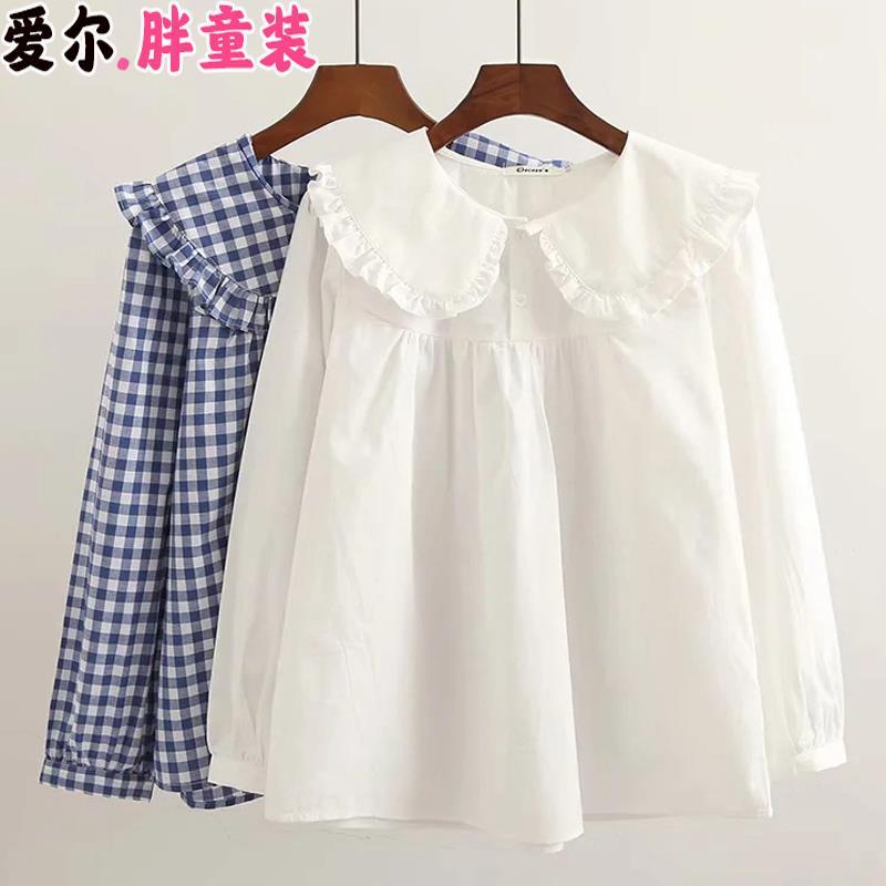 Fat girl's short-sleeved shirt summer 8 plus fat plus 10 princess style 13-year-old middle-aged and big boy looking thin with lotus leaf edge doll shirt