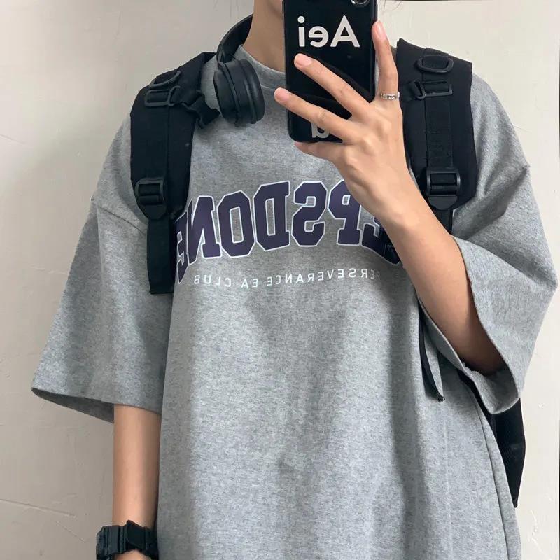 100%純棉男士短袖T恤新款ins潮港風字母印花簡約休閒百搭半袖體恤