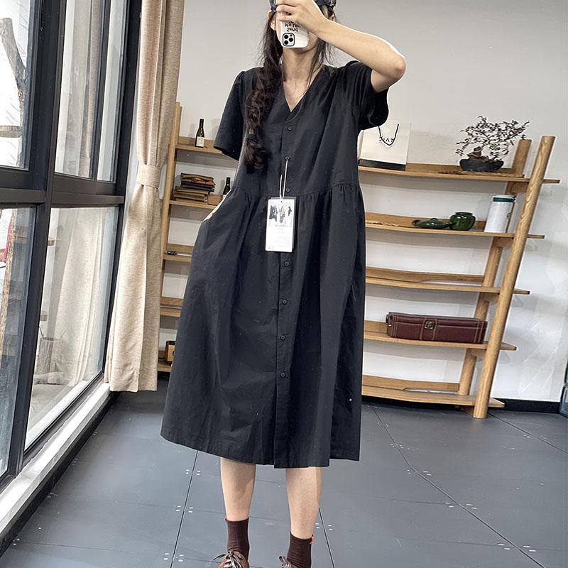 大碼女裝短袖女2022新款潮夏季連衣裙子2022新款 最新款V領上衣女