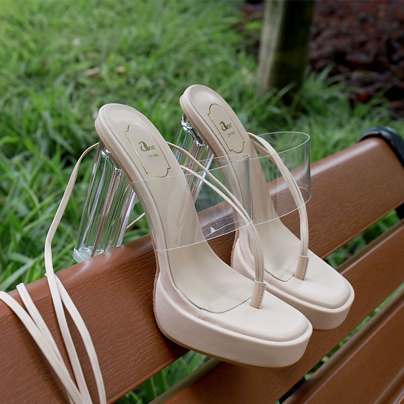  new snake-shaped winding crystal transparent sandals women's strap waterproof platform thick heel super high heel small size 313233