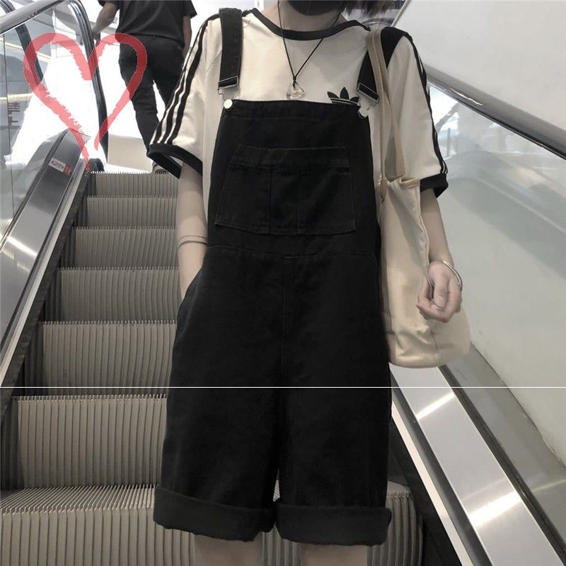Frock Denim Wide Leg Strap Shorts Female Small Summer 2022 College Style Loose Hong Kong Flavor Pants Students