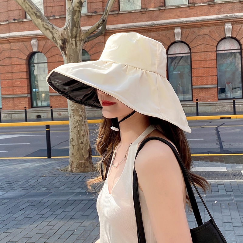 夏季防紫外线遮阳帽女黑胶新款百搭防晒洋气遮脸渔夫帽出游太阳帽