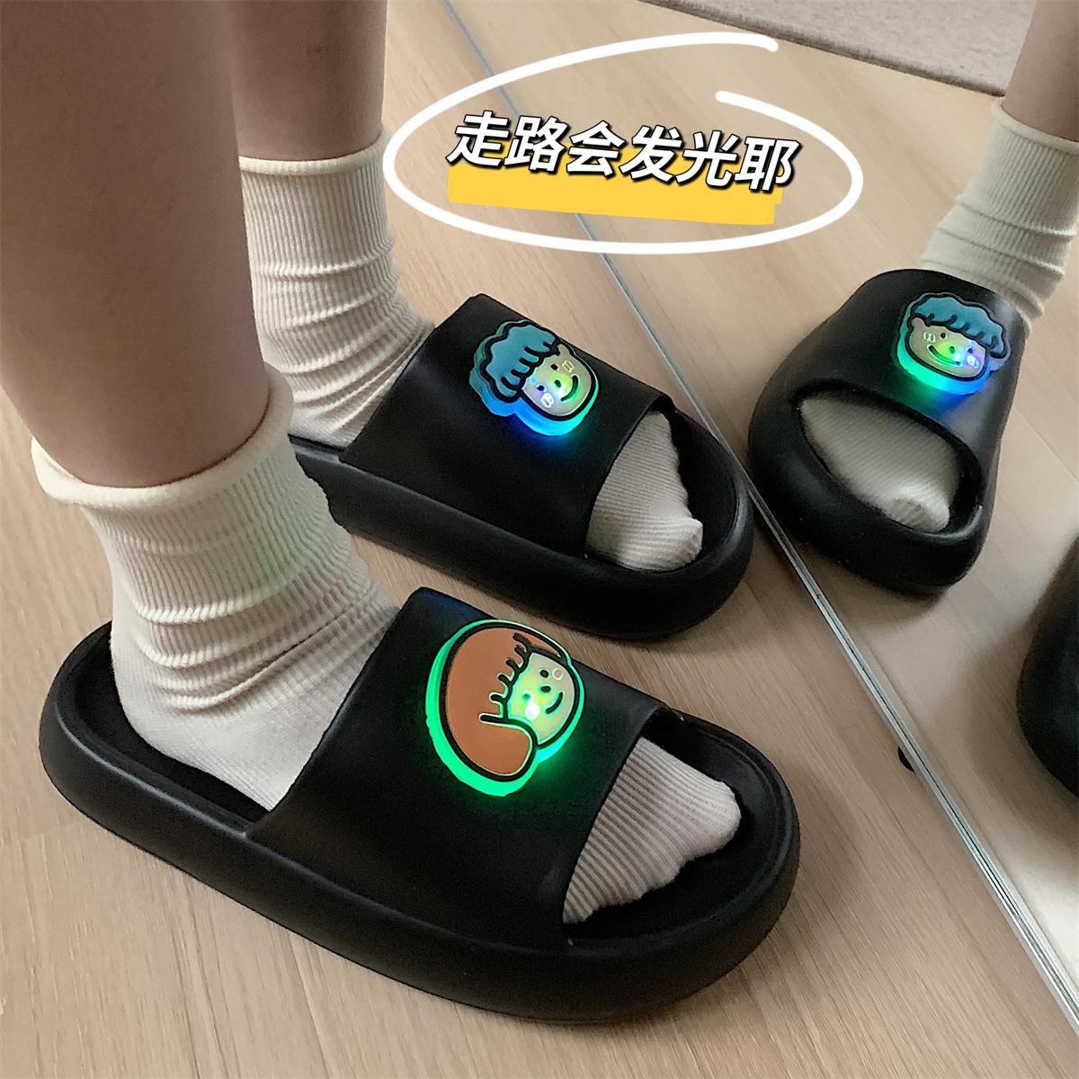 Thin strip female summer fashion creative flashing light small head sandals and slippers non-slip eva thick bottom outerwear slippers