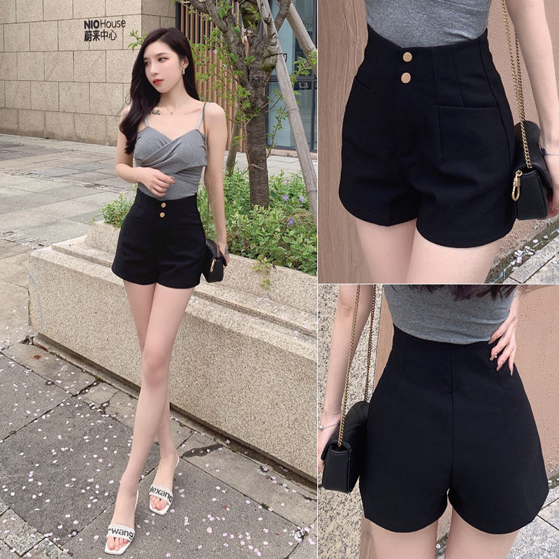  new summer outerwear elastic shorts women's high waist black slimming all-match A-line suit outerwear hot pants tide