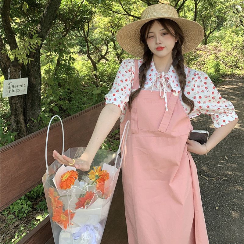 Summer new super xiansen Department medium and long suspender dress female students look thin and age reducing suspender skirt one-piece suit