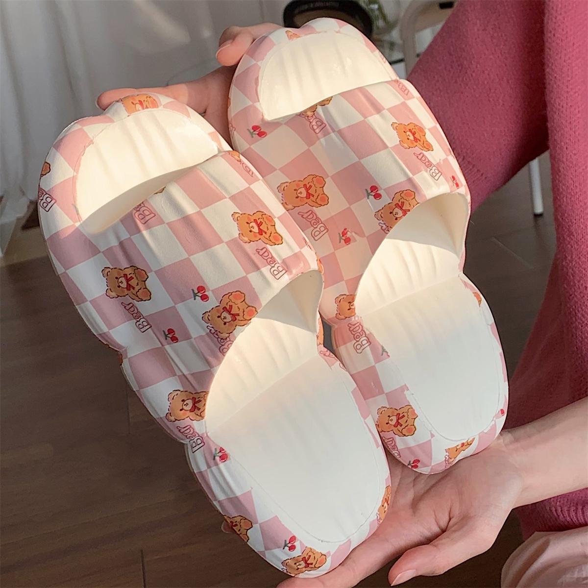 Thin strip Japanese girl heart cute bear sandals and slippers women's summer home non-slip eva thick-soled indoor slippers