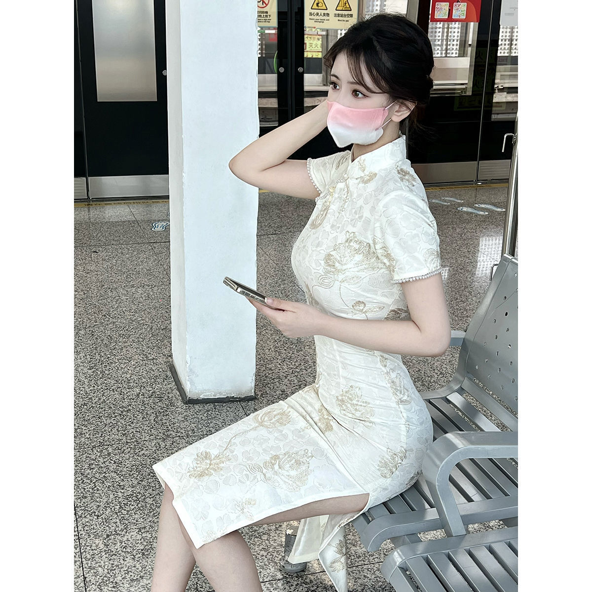 改良旗袍裙2023新款夏季復古白色顯瘦氣質年輕款少女蕾絲日常可穿