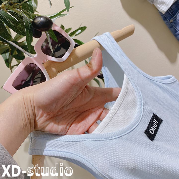 Children's clothing 2022 summer clothing girls Ou Faner fashionable all-match fake two-piece design labeling elements cold elastic vest
