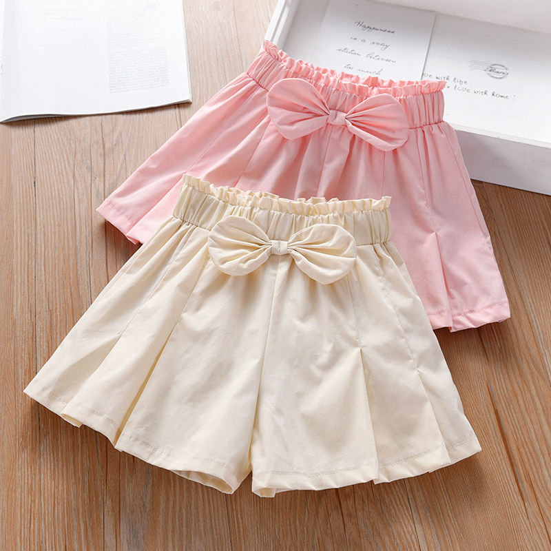 Girls' shorts  summer new bow sweet casual hot pants foreign style children's pants outer wear thin section