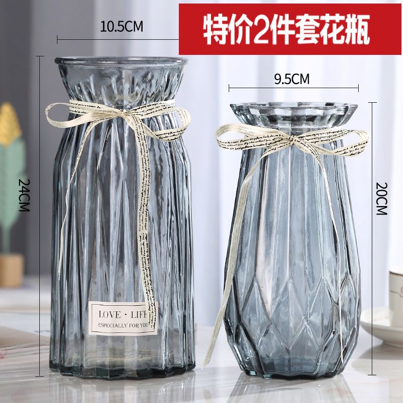【二件套】欧式玻璃花瓶透明彩色水培植物花瓶客厅装饰摆件插花瓶