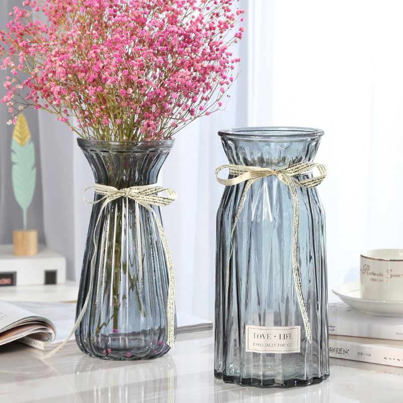 【二件套】欧式玻璃花瓶透明彩色水培植物花瓶客厅装饰摆件插花瓶