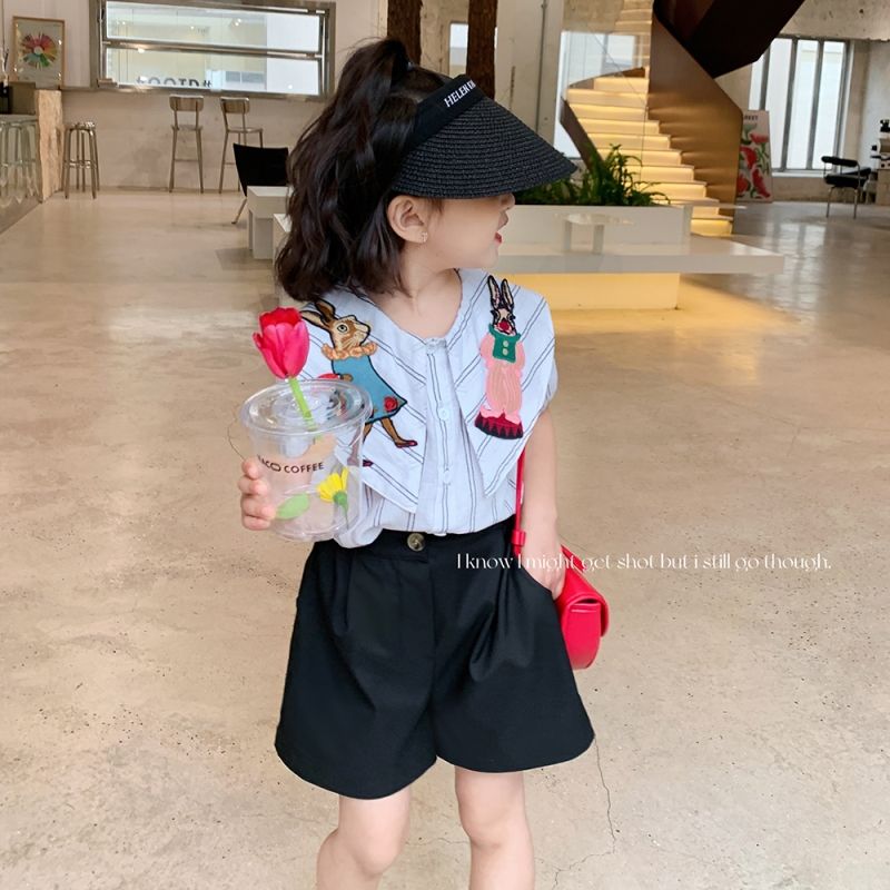 [Embroidery] Girls' short-sleeved shirts 2023 summer new style foreign style girls thin tops casual outerwear shirts