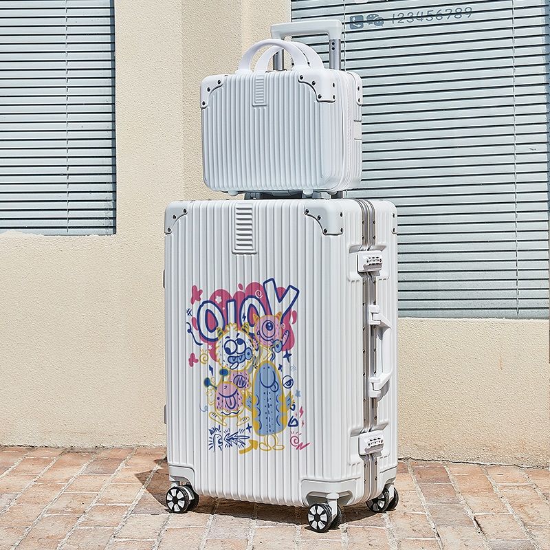行李箱女小众涂鸦拉杆箱铝框子母托运密码箱20寸静音万向轮旅行箱
