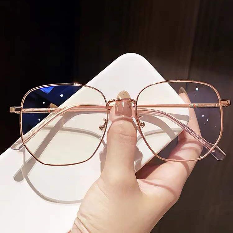 Gold wire glasses female myopia can be matched with degree net red big frame plain mirror high-value ins wind big face thin male trend