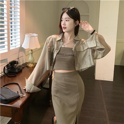 Sweet hot girl fashion suit female summer  new net red fried street wear tube top shirt skirt three-piece set