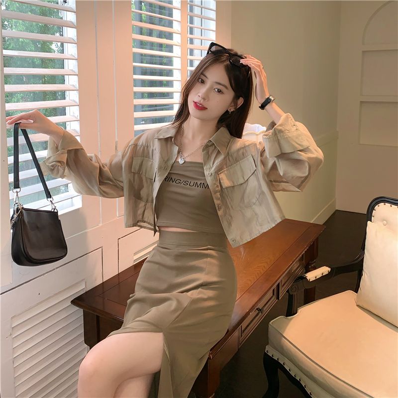 Sweet hot girl fashion suit female summer  new net red fried street wear tube top shirt skirt three-piece set