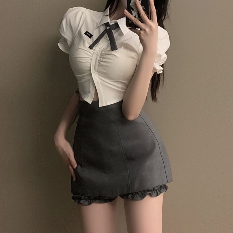 制服套裝女2022夏季新款純欲風辣妹白色襯衫半身裙兩件套顯瘦新款