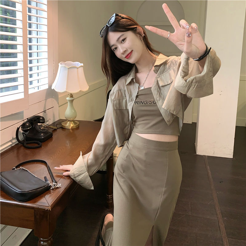 Sweet hot girl fashion suit female summer  new net red fried street wear tube top shirt skirt three-piece set