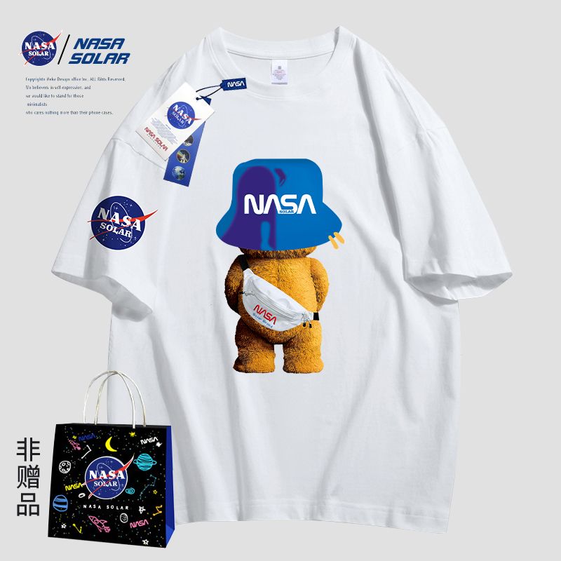 NASA官方联名款2022年夏季新款背包熊纯棉短袖情侣T恤学生半袖潮【7天内发货】