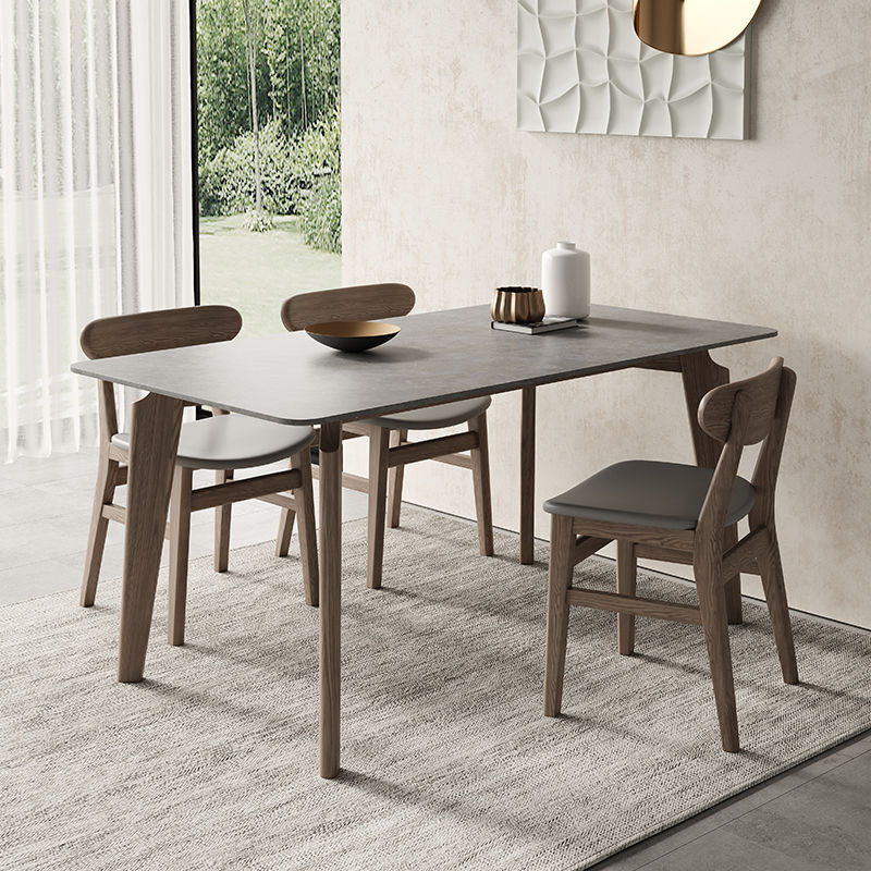 意式实木岩板餐桌椅组合北欧现代长方形饭桌德利丰小户型家用餐桌