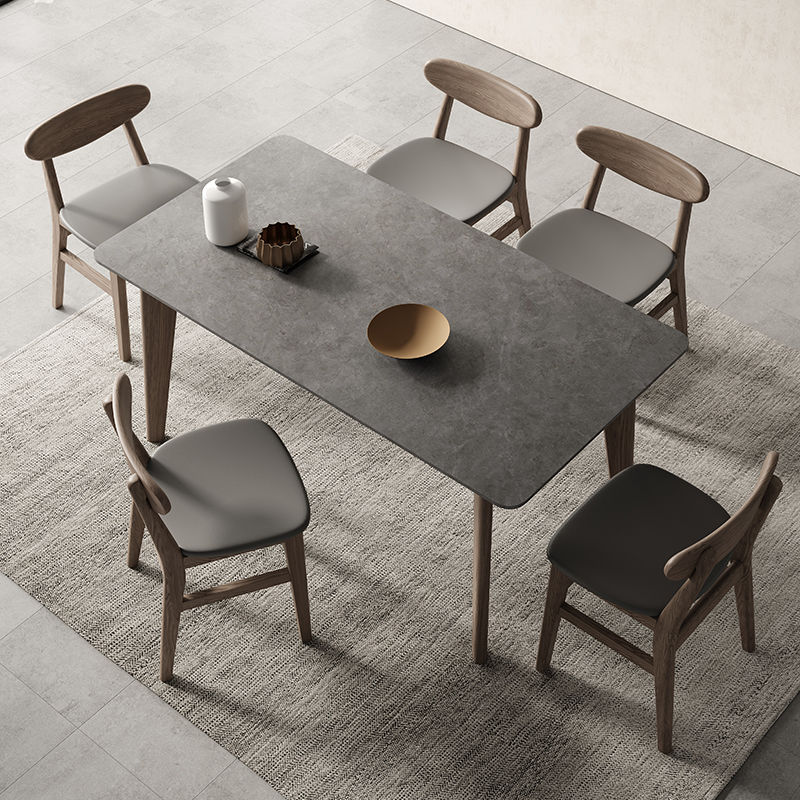 意式实木岩板餐桌椅组合北欧现代长方形饭桌德利丰小户型家用餐桌