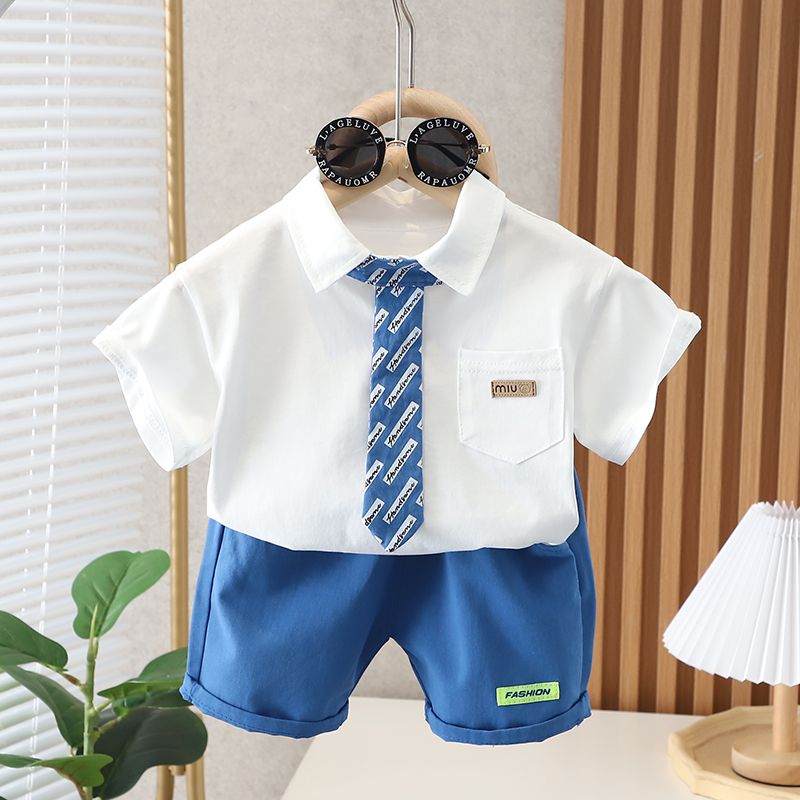 兒童套裝2022夏新款小童白polo衫男女童短袖T恤學院風禮服兩件套