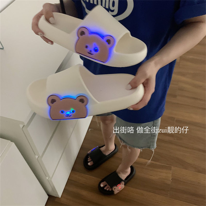 Thin strips cute flashing bear sandals and slippers for women summer couples wear deodorant eva thick bottom home slippers for men